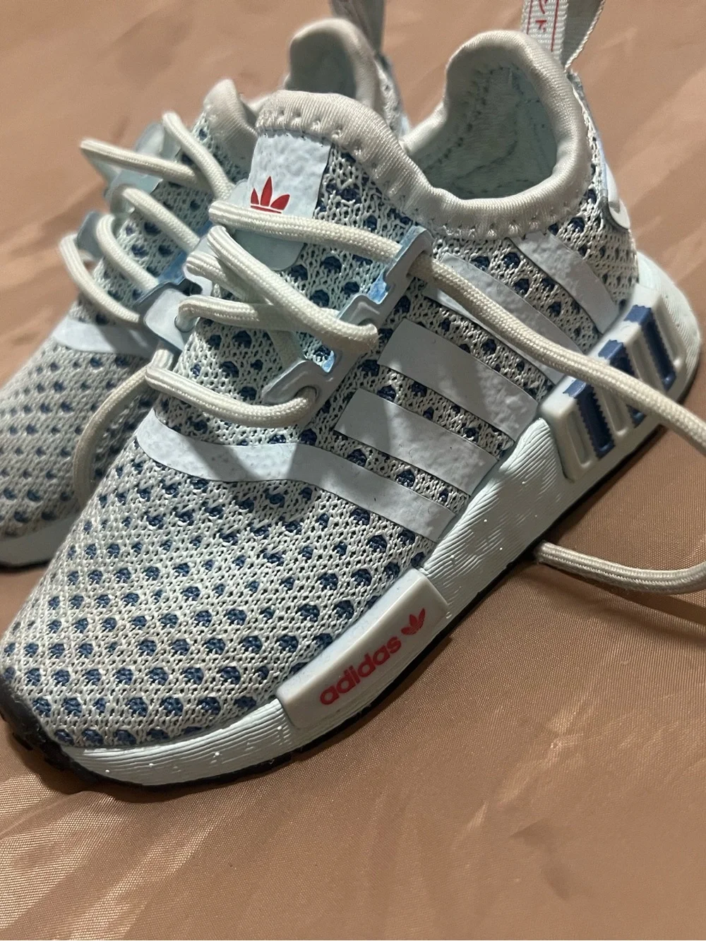 adidas Kids White and Navy Knit Slip-On Sneakers